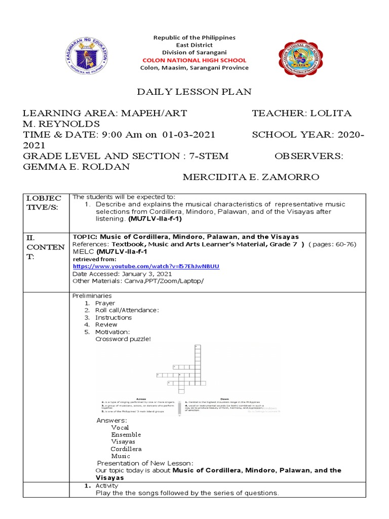 Daily Lesson Plan: MAPEH Grade 7 Music | PDF