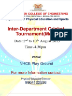 Inter-Department Cricket Tournament (Men) : Time 4.30pm Date: 2 To 10 August 2015