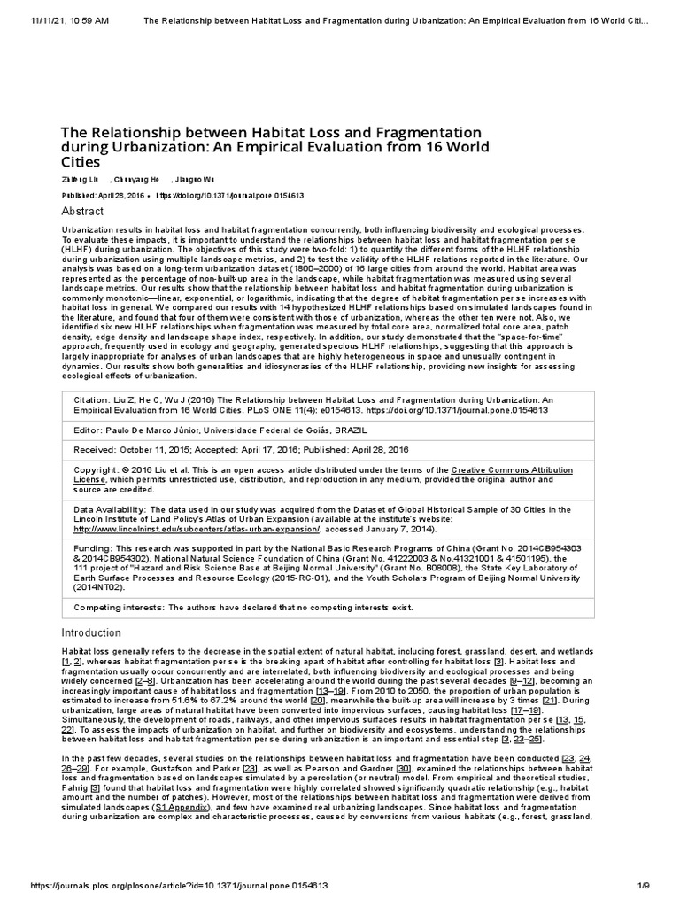 The Relationship Between Habitat Loss and Fragmentation During