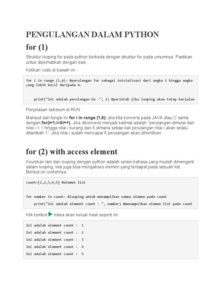 Pengulangan Dalam Python | PDF | Metode & Bahan Ajar | Teknologi & Rekayasa