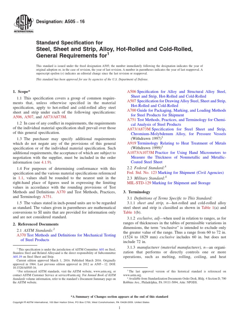 Steel, Sheet and Strip, Alloy, HotRolled and ColdRolled, General