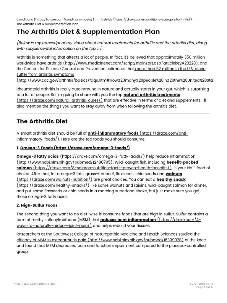 The Arthritis Diet Supplementation Plan DR Axe PDF Osteoarthritis