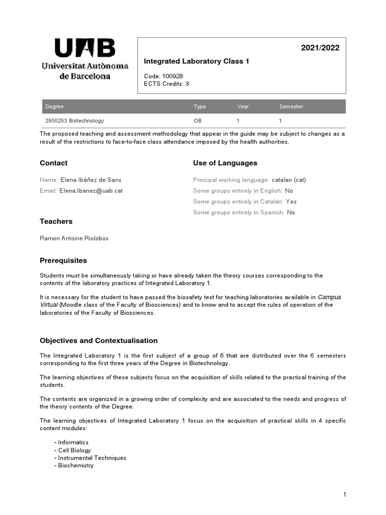 Integrated Laboratory Class 1 | PDF | Proteins | Cell (Biology)