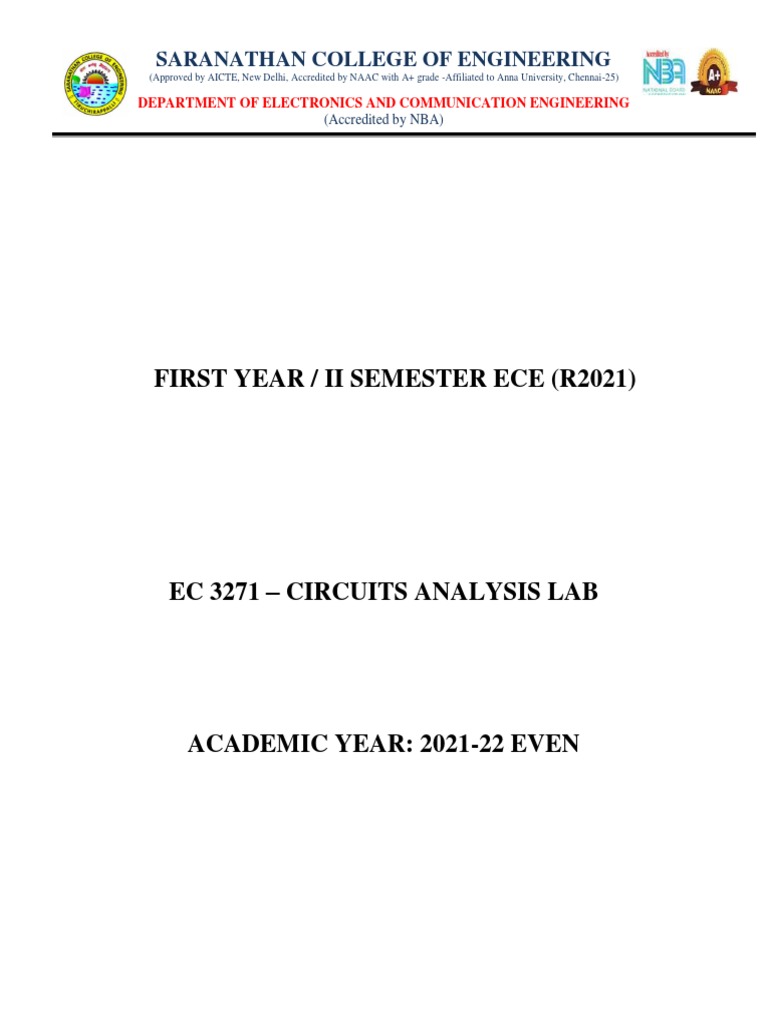 EC3271 Circuit and Analysis Lab Manual PDF Electrical Network