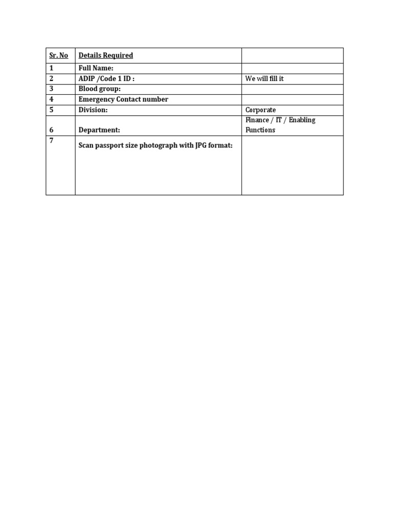 Employee ID Card Format PDF