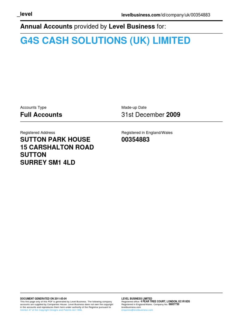 G4S CASH SOLUTIONS (UK) LIMITED Company Accounts From Level Business