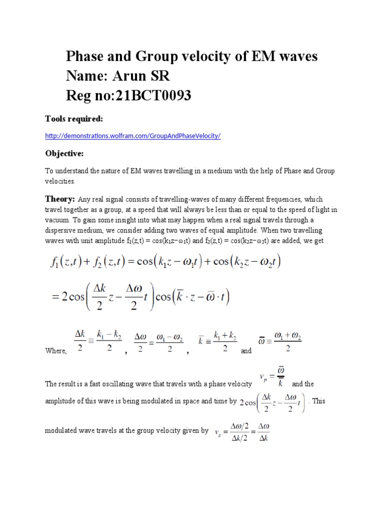 Phase and Group Velocity-Manual | PDF