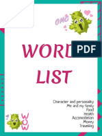 Word-List: Character and Personality Food Health Accomodation Money Travelling