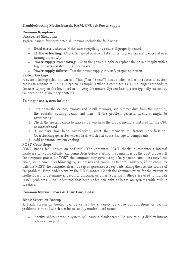 Motherboard Troubleshooting Guide | PDF | Bios | Booting