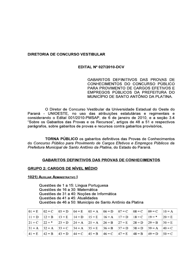 Gabaritos Santo Antonio Da Platina PDF