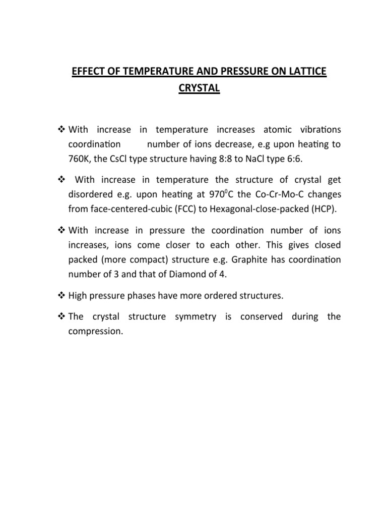 Effect of Temperature and Pressure On Crystal Lattice | PDF | Crystal ...