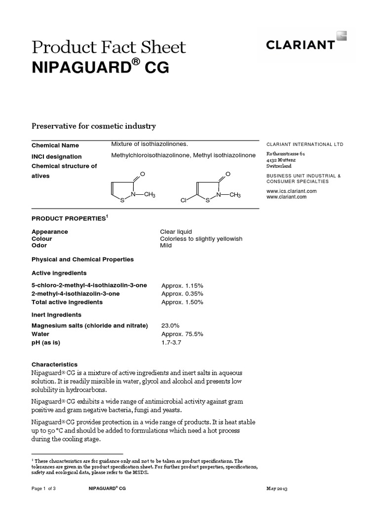TDS Nipaguard CG English PDF Salt (Chemistry) Chloride
