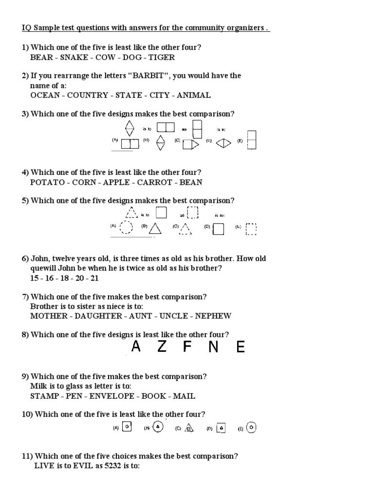 Free Printable Iq Test With Answers