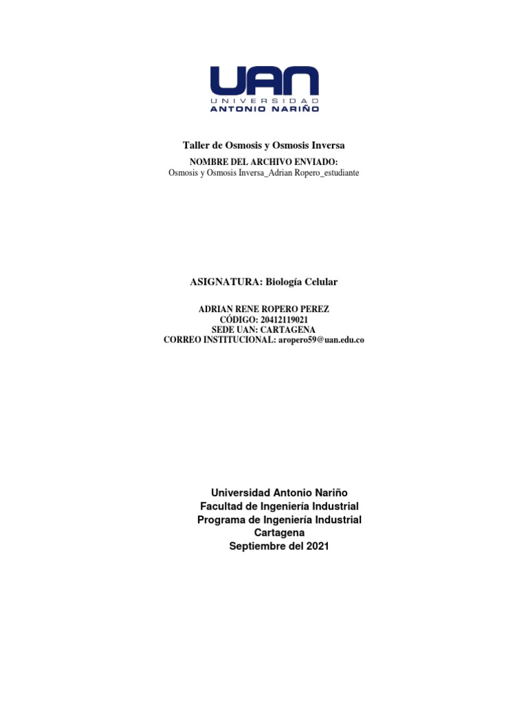 Procesos de Osmosis y Osmosis Inversa