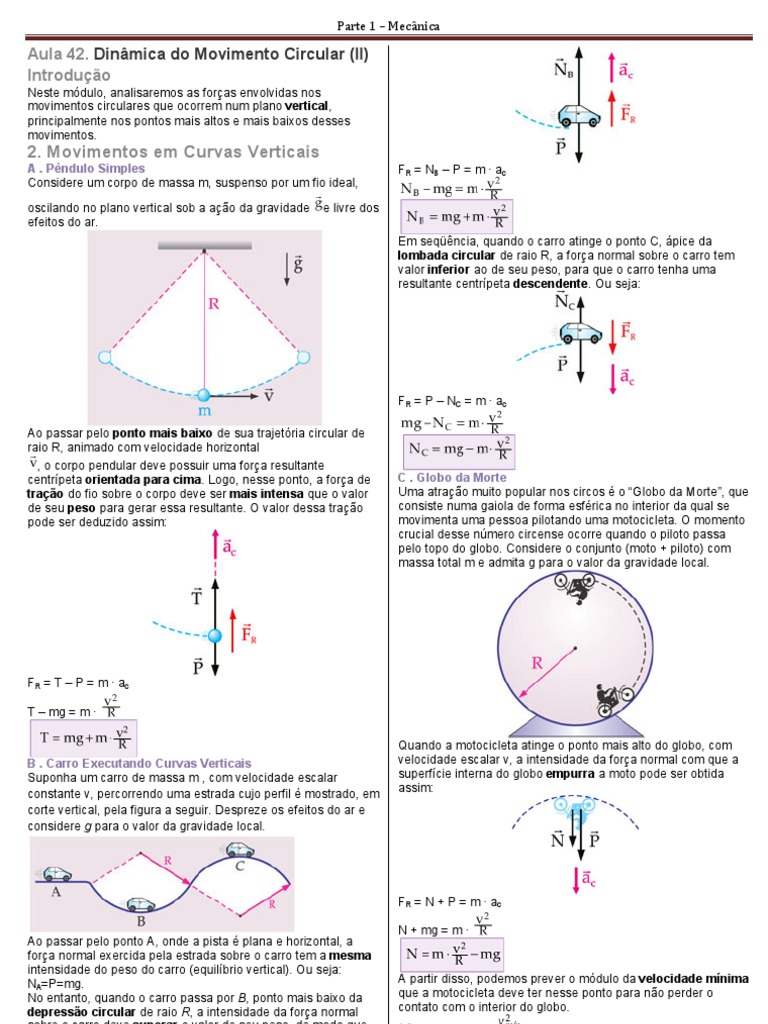 Dinâmica do Movimento Circular | PDF | Gravidade | Pêndulo