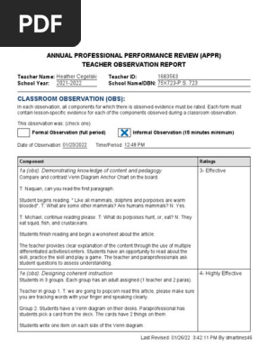 teacher observation 2021-2022