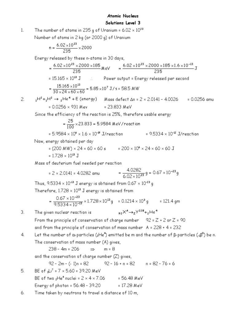 Nuclear Reactions and Energy Calculations | PDF | Neutron | Nuclear Fission
