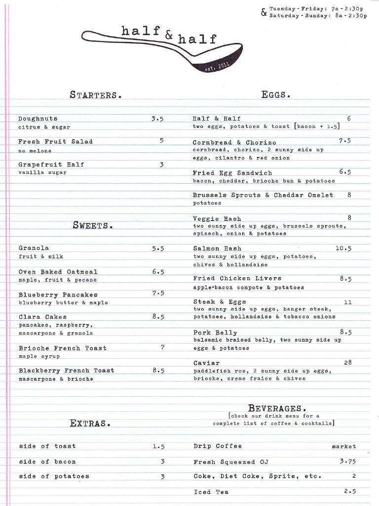Half and Half Menus PDF Pancake Cuisine