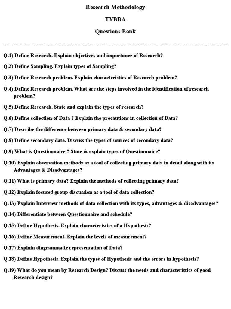 Research Methodology Question Bank Pdf Sampling Statistics