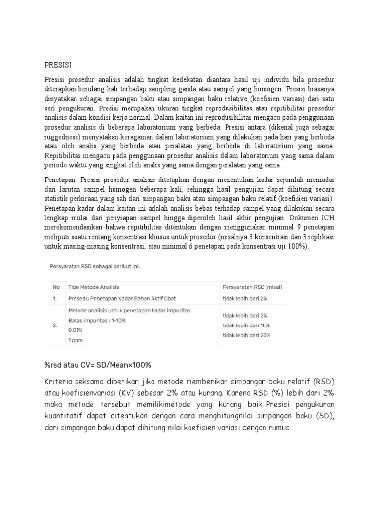 Rumus dan Kriteria RSD dalam Presisi | PDF