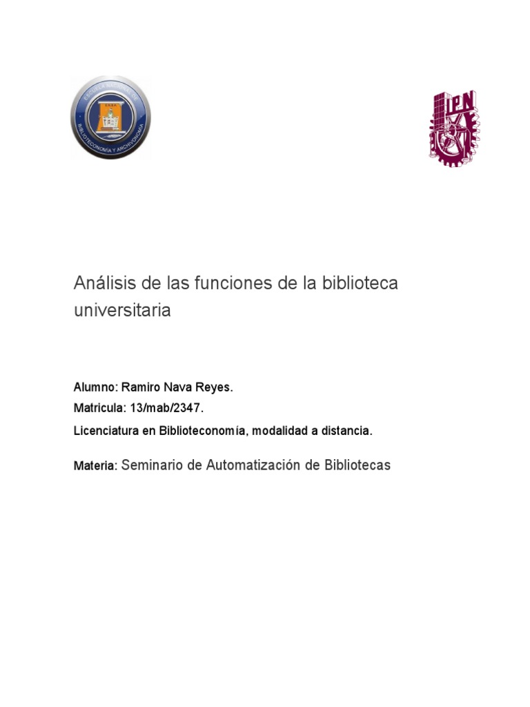 Análisis De Las Funciones De La Biblioteca Universitaria Pdf