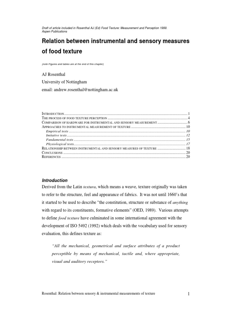 Sensory and Instrumental Food Texture Analysis | PDF | Perception ...