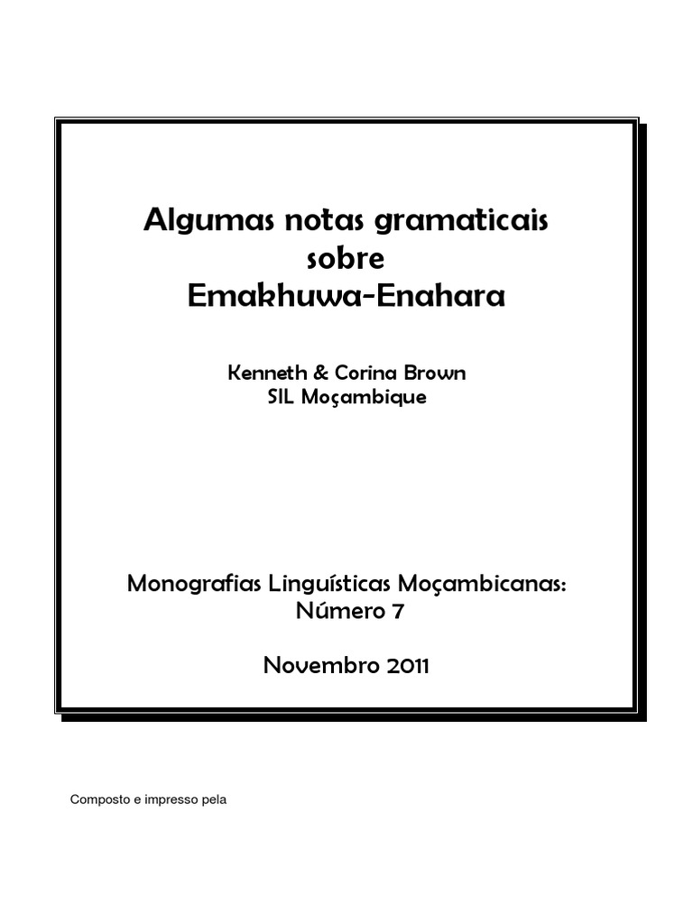 Notas Gramaticais Enahara | PDF | Assunto (gramática) | Gramática