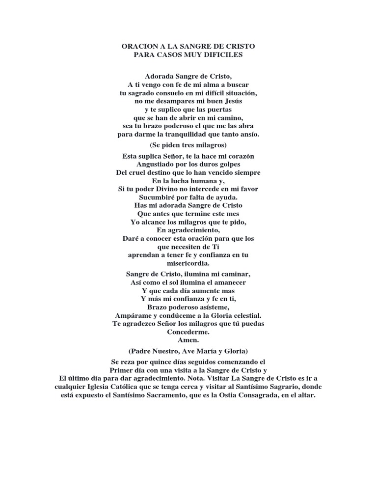 Oración a la Sangre de Cristo | PDF