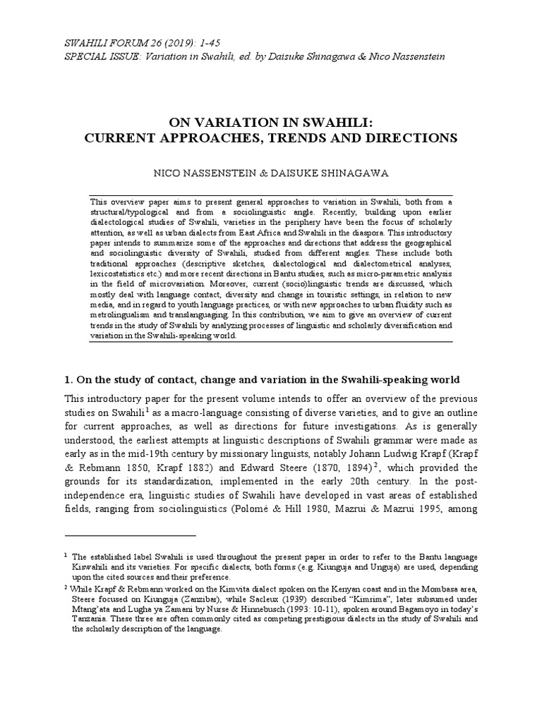 On Variation in Swahili Current Approaches, Trends and Directions