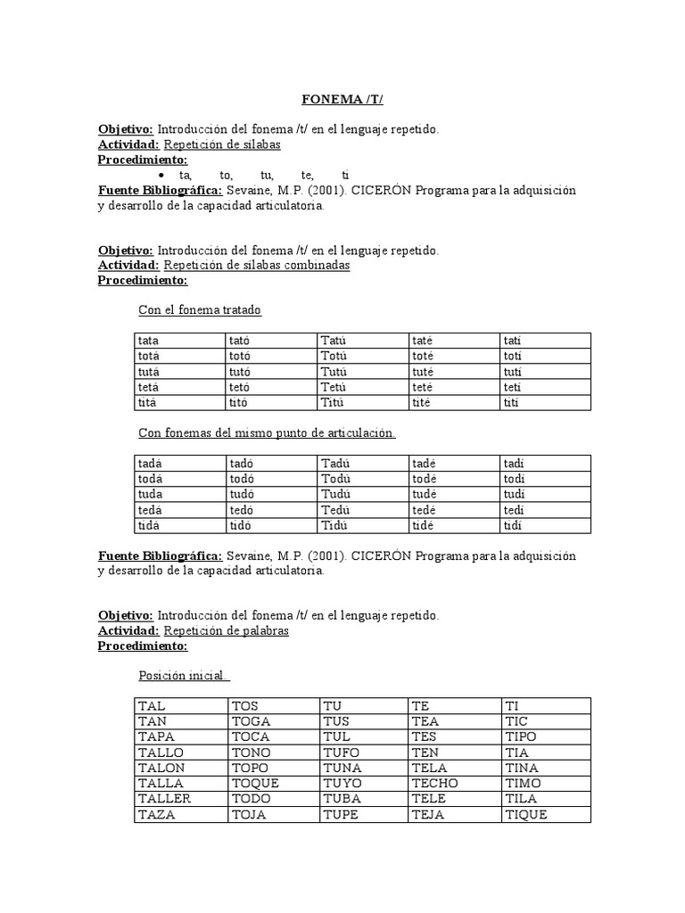 Fonema T PDF Fonolog a Cognici n