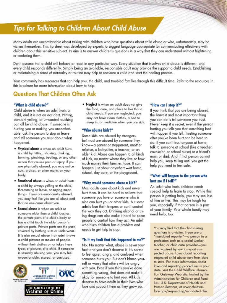 Tips For Talking To Children About Child Abuse | PDF | Child Abuse ...