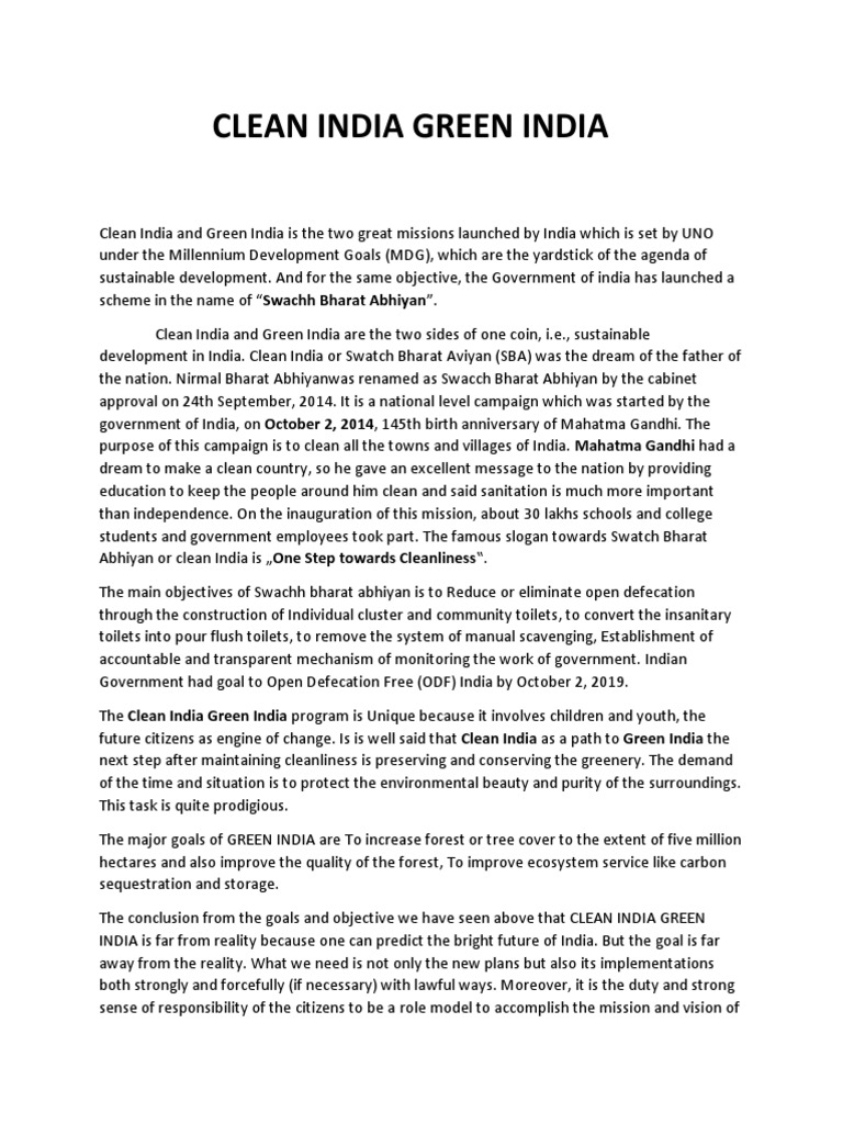 Clean India Green India | PDF | Economy And The Environment | Sanitation