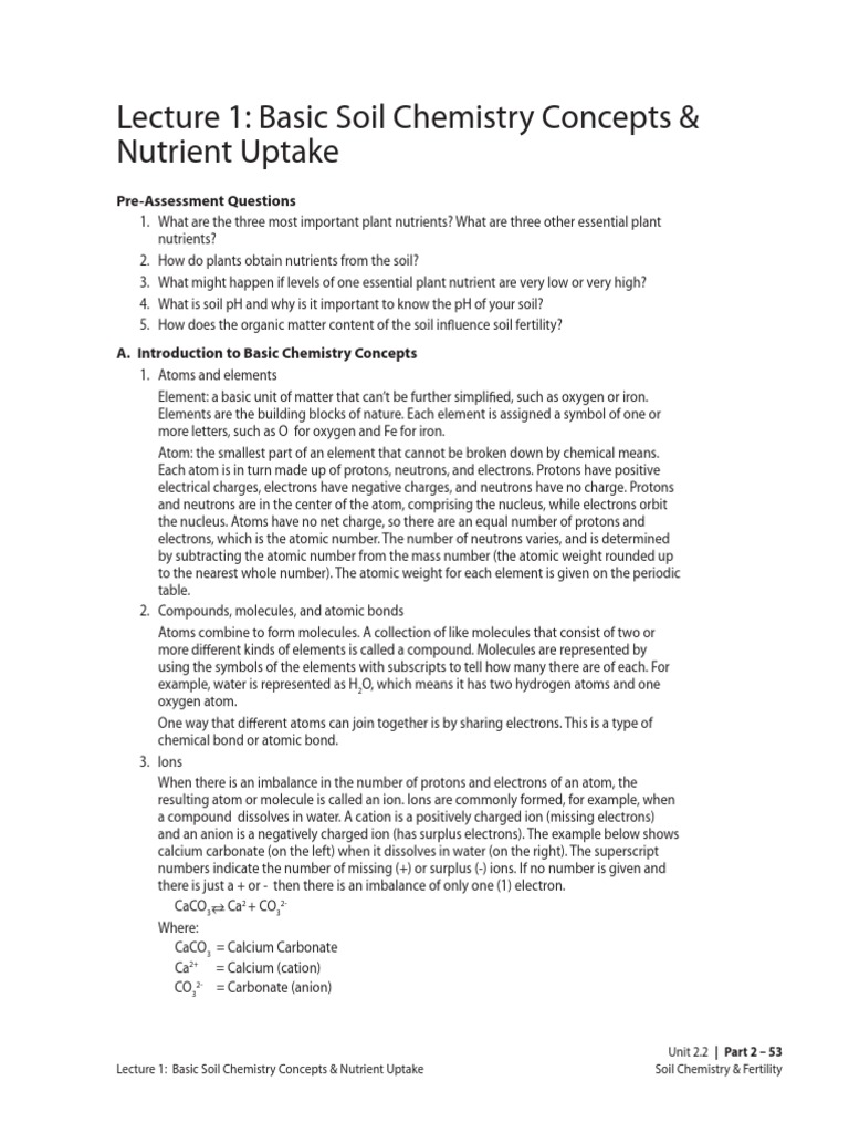 Lecture 1 Basic Soil Chemistry Concepts & Nutrient Uptake Pre