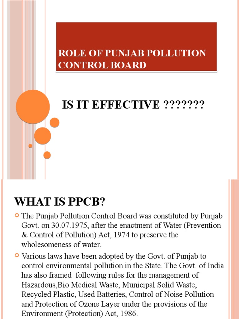 Role of Punjab Pollution Control Board PDF Pollution Waste