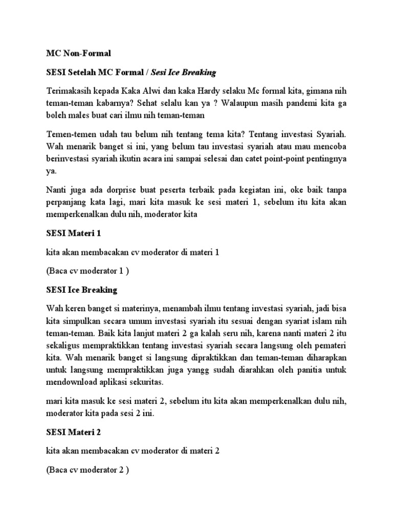 Teks MC Non-Formal untuk Workshop | PDF