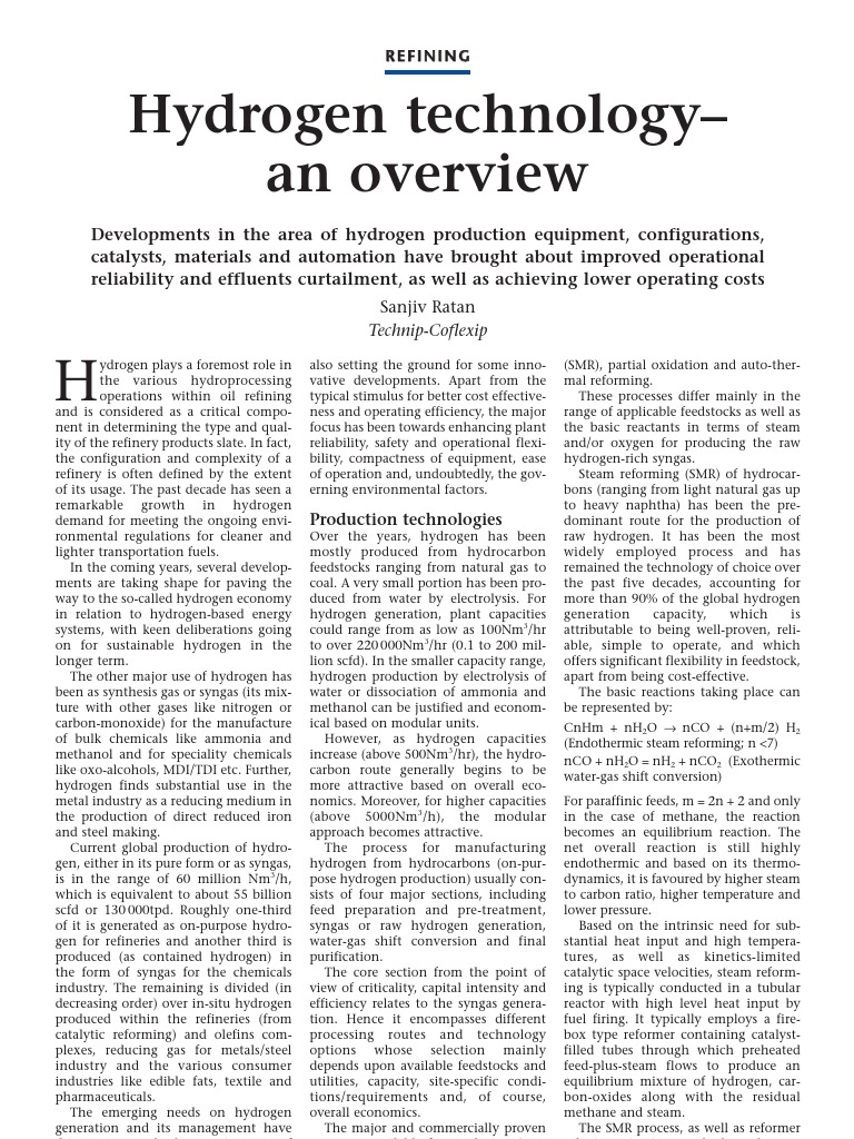Hydrogen Production Technologies Overview | PDF | Hydrogen | Natural Gas