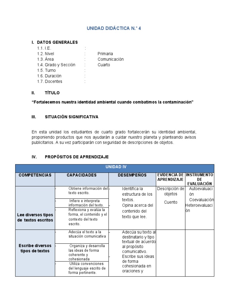 UNIDAD 4 Cuarto Grado | Unduh gratis PDF | Aprendizaje | Información