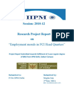 Session: 2010-12 Research Project Report On: "Employment Morals in FCI Head Quarters"