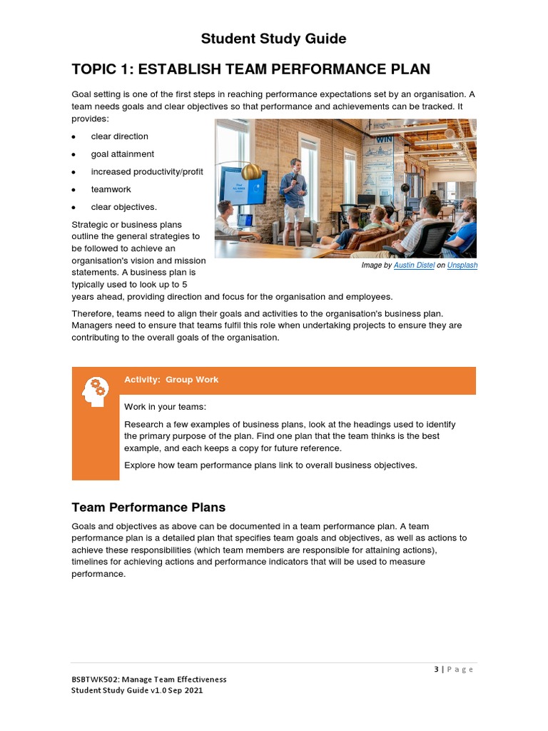 Establish Team Performance Plan PDF Goal Performance Indicator
