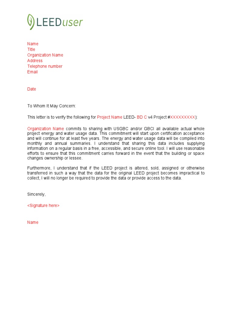 LEED Project Data Sharing Commitment | PDF
