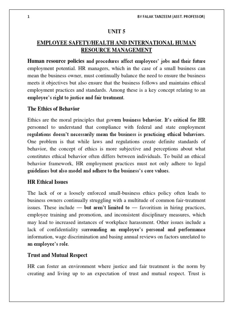Employee Safety and HR Ethics Guide | PDF | Employment | Occupational ...