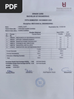 Grade Card: Bachelor of Engineering Fifth Semester December 2020 Discipline: Mechanical Engineering