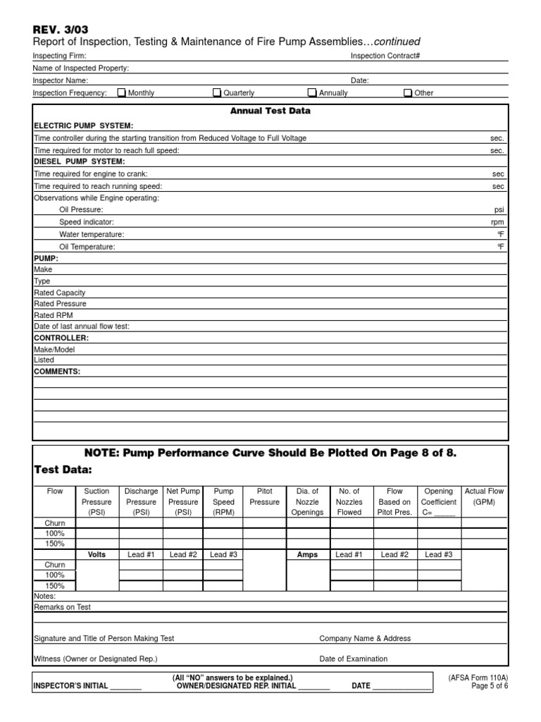 Fire Pump Inspection Report Summary | PDF | Pump | Engines