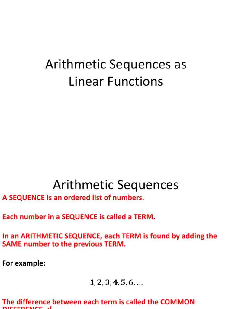 Arithmetic Sequences As Linear Functions | Download Free PDF | Sequence ...