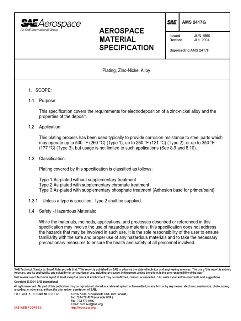 AMS 2417 G Plating Zinc Nickel Alloy PDF Corrosion Specification Technical Standard
