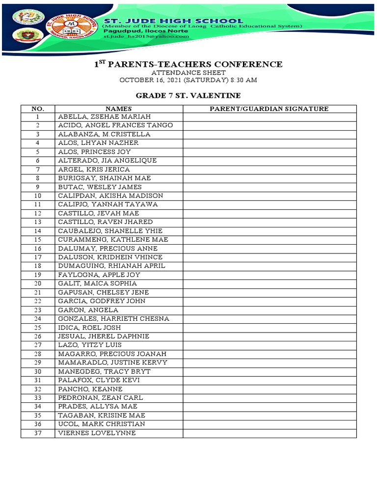 1 Parents-Teachers Conference: Grade 7 St. Valentine | PDF