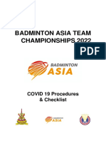 Badminton Asia Team Championships 2022 Covid 19 Procedures and Checklist 22nd January 2022