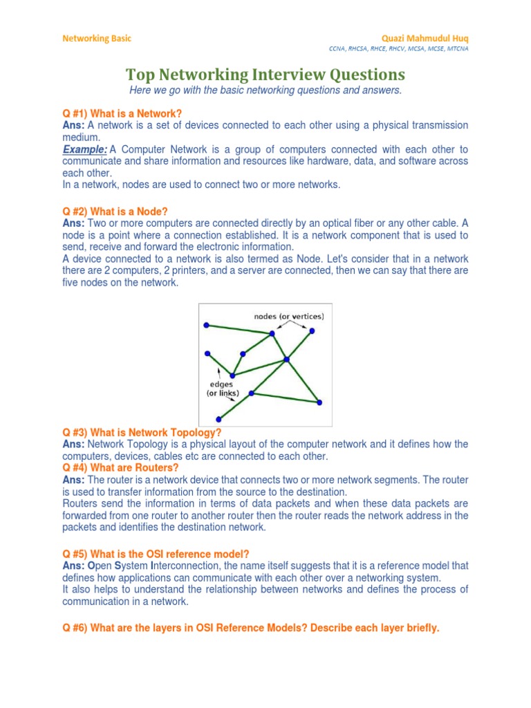 Top Networking Interview Questions PDF Computer Network Osi Model
