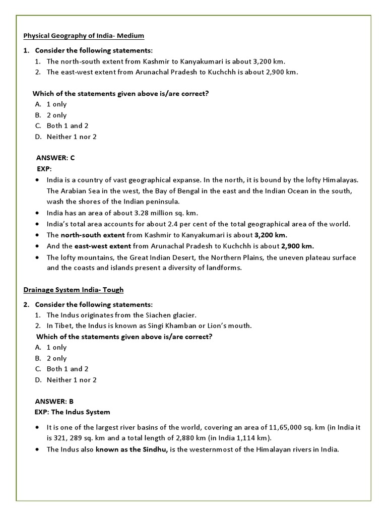 MCQ Geography Solutions PDF Continental Shelf Physical Geography