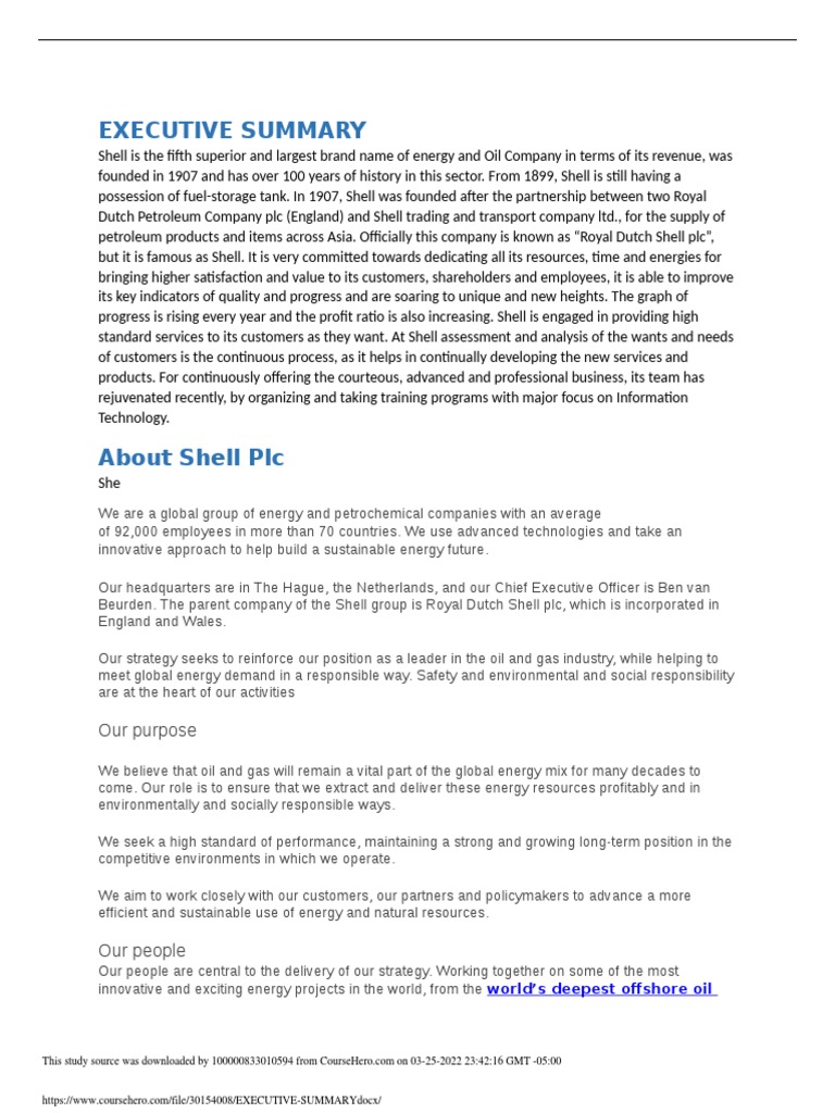 Executive Summary PDF Royal Dutch Shell Petroleum